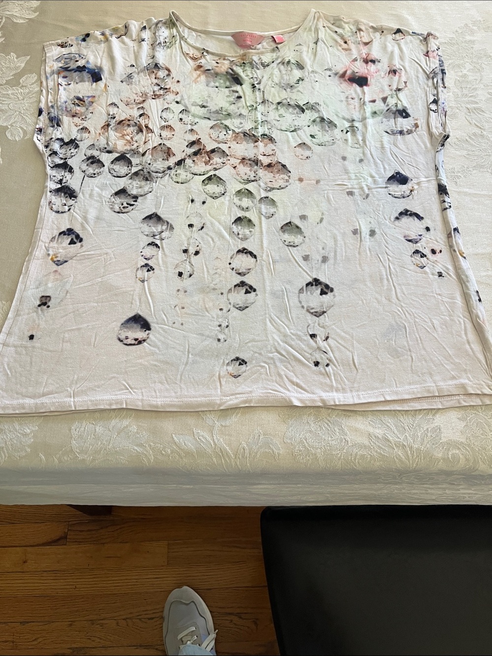 Ted Baker White Tee with Multicolor Watercolor Print